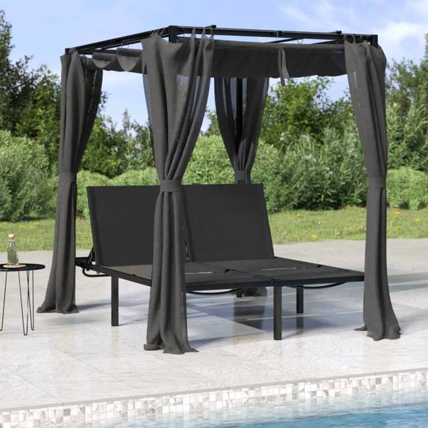 Ligbed Met Gordijnen 313930 grijs - staal - 153 x 204 x 207 cm