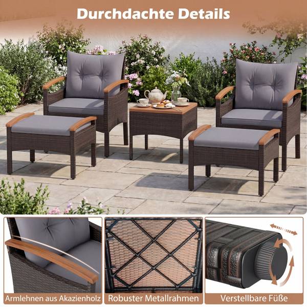 Garten-Sitzgruppe TI97388SD 5-tlg. Grau - Rattan - 580 x 450 x 61 cm