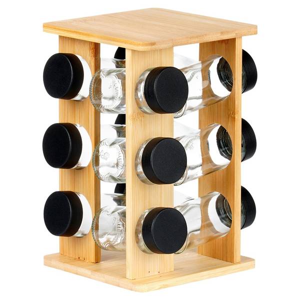 Drehbarer Gewürzständer 13-tlg. Set Braun - Bambus - Glas - Kunststoff - 15 x 24 x 15 cm