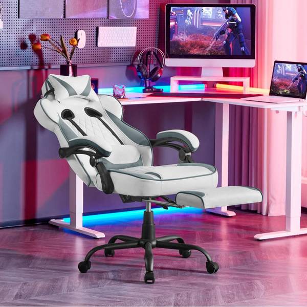 Gaming Stuhl Melanie Blau - Weiß - Metall - Textil - 70 x 128 x 70 cm