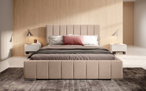 Gestoffeerd bed Ambrus beige - Breedte: 155 cm