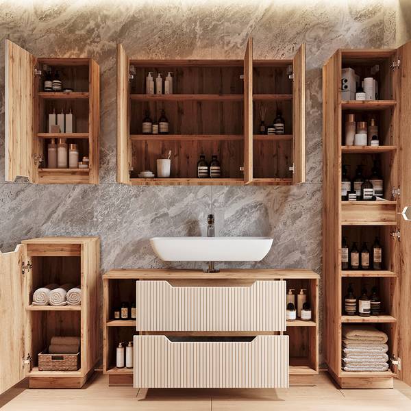 Badmöbel-Set Lotta 59419 Beige - Holzwerkstoff - 120 x 63 x 35 cm