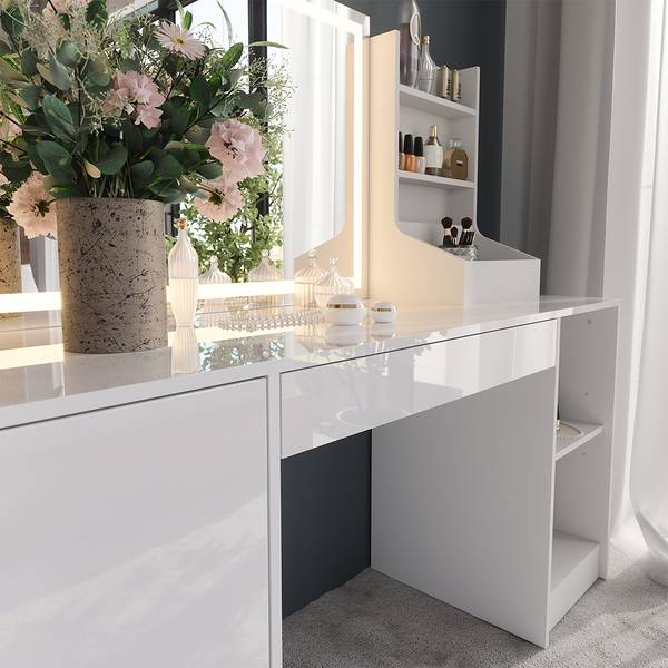 Schminktisch Sherry 57652 3er set Weiß - Holzwerkstoff - 159 x 76 x 51 cm