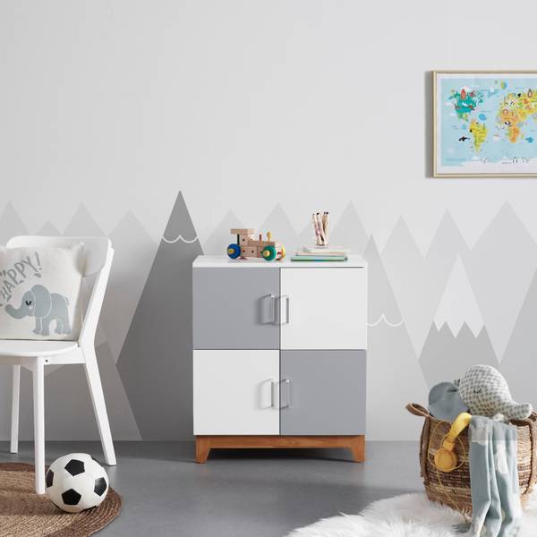 Kinderregal DANNY Grau - Weiß - Massivholz - 60 x 70 x 34 cm