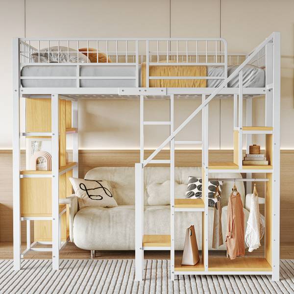 Multifunktionales Hochbett-BB1057 Weiß - Metall - 184 x 170 x 208 cm