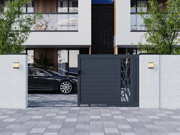 Schiebetor LABRIT II Grau - Metall - 384 x 179 x 5 cm