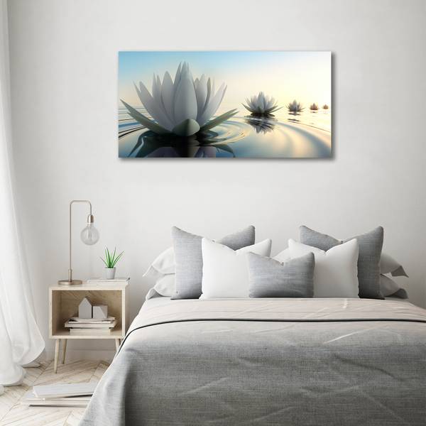 Glasbild Blumen Wasser Kunst 140 x 70 cm