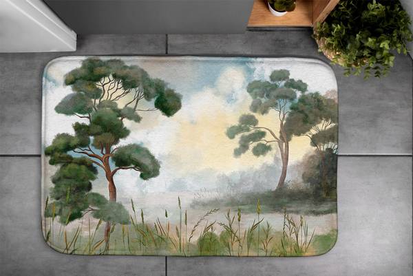 Badteppich Landschaft Fluss Grün - Textil - 90 x 60 x 90 cm