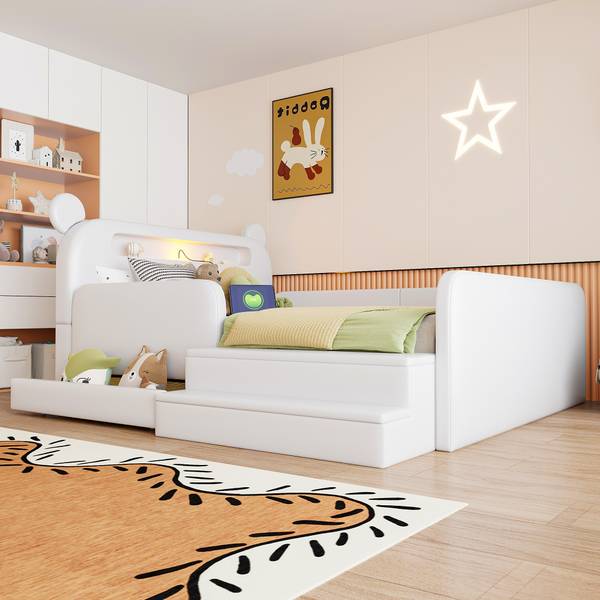 Kinder-Polsterbett Oneiros Ⅰ Weiß - Holzwerkstoff - Metall - Textil - 185 x 99 x 215 cm