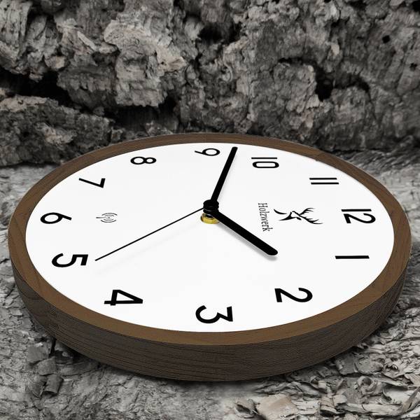 Funk-Wanduhr PAPENBERG Braun - Weiß - Metall - Massivholz - 25 x 25 x 2 cm