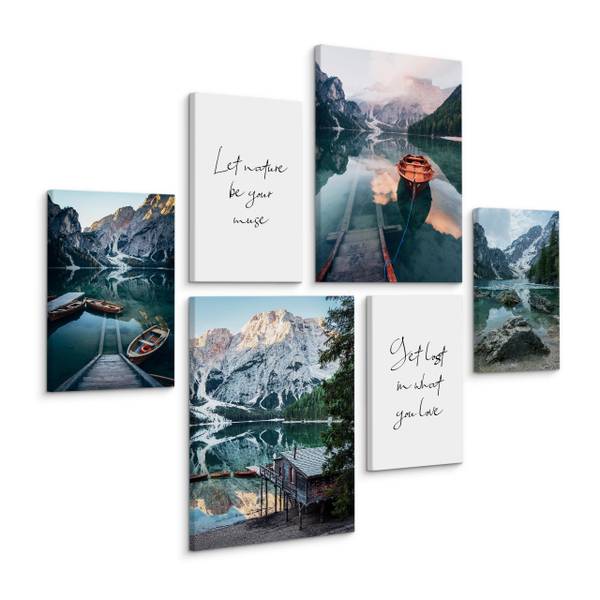 Leinwandbilder Set Zitate Landschaften Schwarz - Blau - Grün - Leinen - 90 x 80 x 80 cm
