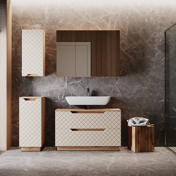 Badmöbel-Set Lotta 59392, 4er Set Beige - Kaschmir - Eiche Dakota Dekor