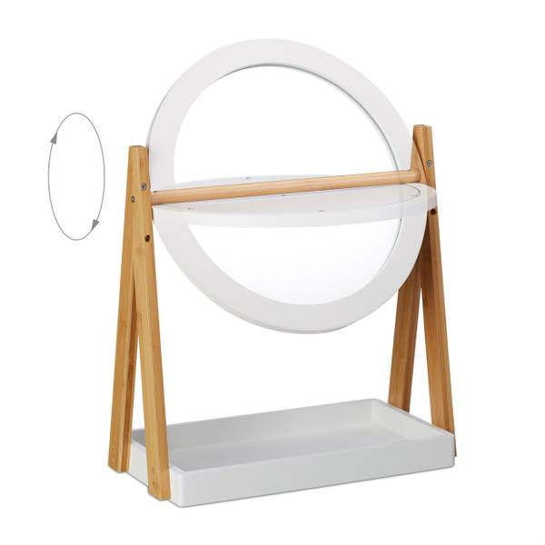 Kosmetikspiegel Bambus und MDF Braun - Silber - Weiß - Bambus - Holzwerkstoff - Glas - 43 x 57 x 22 cm