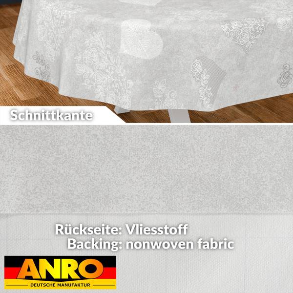 Wachstuchtischdecke Herz Liebe Grau - Kunststoff - 140 x 1 x 240 cm