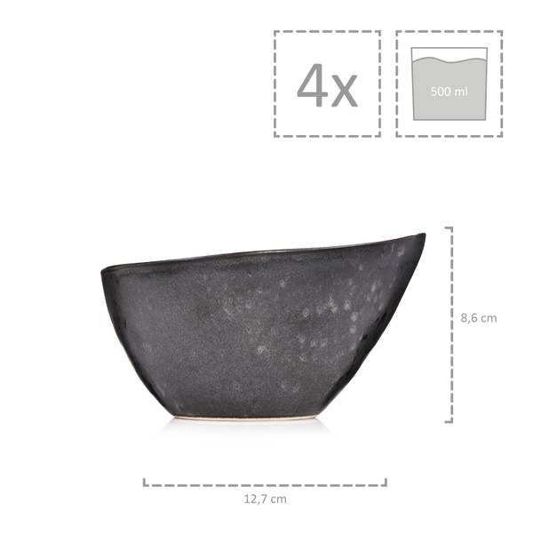 4-tlg. Müslischalen Set Tombey Grau - Stein - 15 x 23 x 16 cm