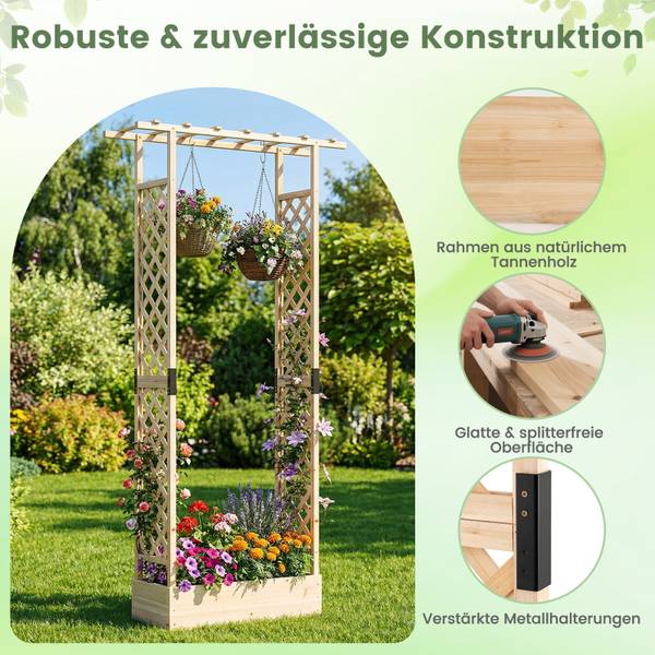 Blumenkasten mit Rankgitter 37524918 Beige - Holzwerkstoff - 110 x 227 x 35 cm