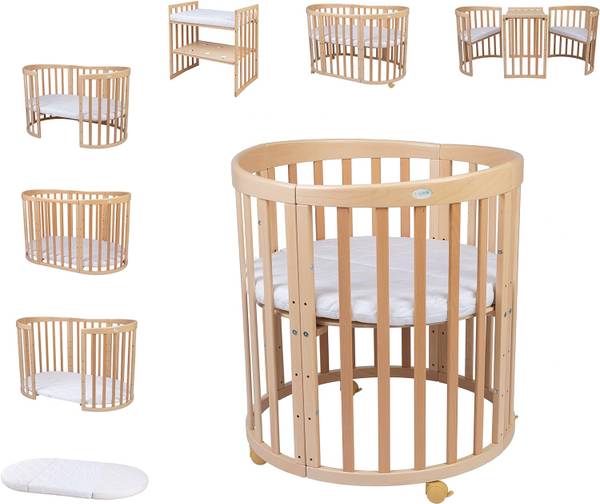 Babybett NATUR OWAL 7in1 mit Matratze Braun - Buche - 77 x 81 x 127 cm