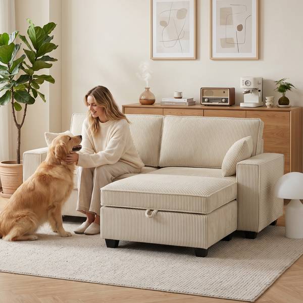 Ecksofa 83B-904V00BG Beige - Cord - 151 x 94 x 216 cm