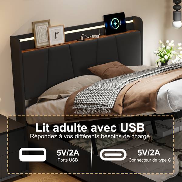 Polsterbett LYX02 Grau - Metall - Massivholz - 164 x 107 x 210 cm