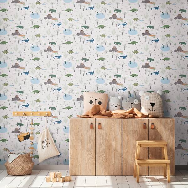 Vliestapete 4659 Dinos Kinder modern Blau - Grün - Fleece - 53 x 1005 x 1 cm
