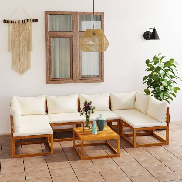 Garten-Lounge-Set 3009697-7 7-teilig Weiß - Polyester - Akazie - 68 x 29 x 68 cm