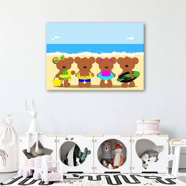 Wandbild bären am strand 120 x 80 cm