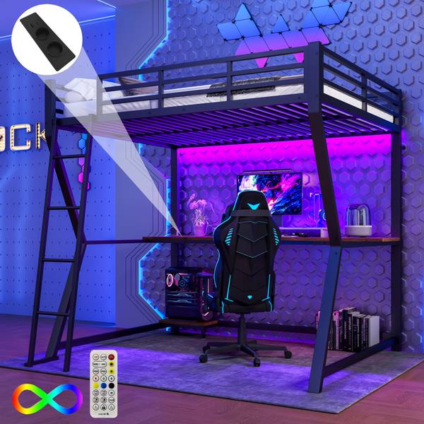 Hochbett Yasmin mit LED-Beleuchtung Schwarz