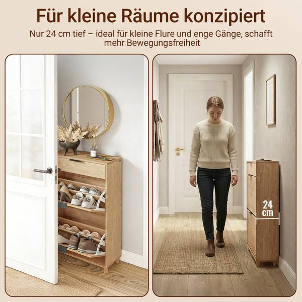 Schuhschrank FSR212-N Braun - Holzwerkstoff - Massivholz - 24 x 95 x 60 cm
