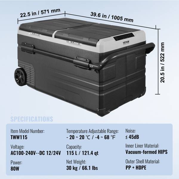 Autokühlschrank 115L Zweizonen rollbar Schwarz - Metall - 62 x 60 x 106 cm