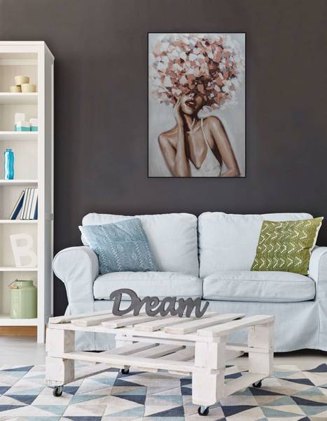 Tableau peint à la main Pétales de Rose Rose foncé - Coton - 60 x 90 x 4 cm