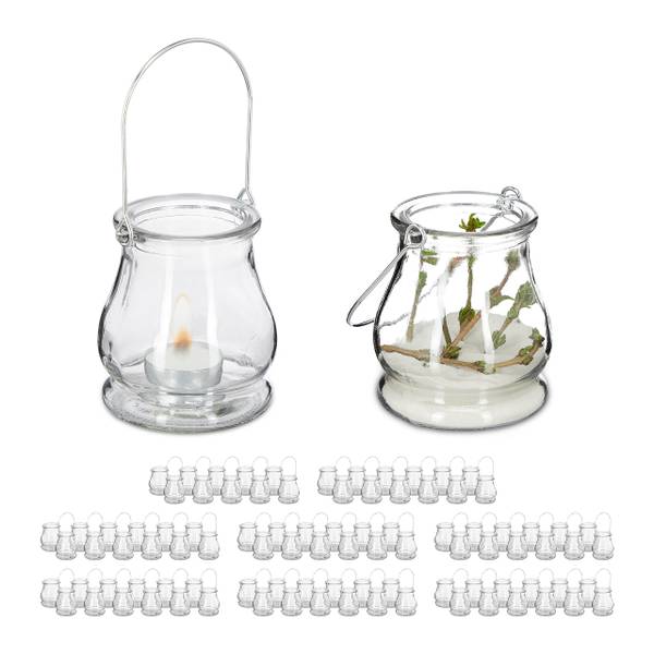 96 x Transparentes Windlicht Silber - Glas - Metall - 9 x 10 x 9 cm