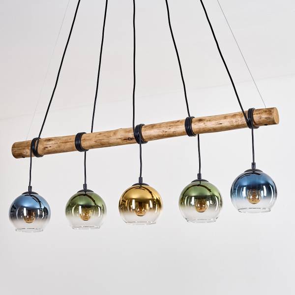 Pendelleuchte Cesaro Blau - Gold - Grün - Holzwerkstoff - Metall - 34 x 29 x 123 cm