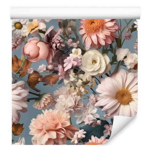 Papier Peint Fleurs Feuilles Plantes Beige - Bleu - Vert - Rose foncé - Polaire - 53 x 1000 x 1000 cm