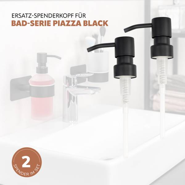 Seifenspenderkopf Piazza Black (2er Set) Schwarz - Metall - 7 x 17 x 4 cm
