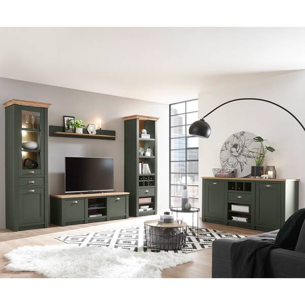 Wohnwand CINCINNATI-61-32 Braun - Grün - Holzwerkstoff - 328 x 207 x 45 cm