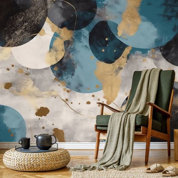 Fototapete ABSTRAKTION moderne Muster Blaugrau - 405 x 270 x 270 cm