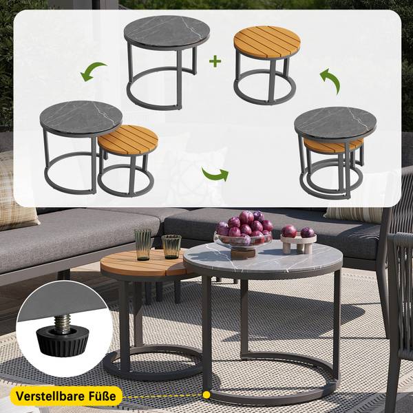 Set lounge jardin Gaia II (6-él.) Gris - Verre - Métal - Matière plastique - Textile - 176 x 75 x 176 cm
