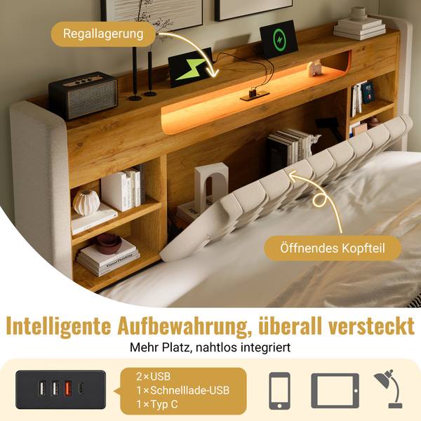 Kinder-Einzelbett K-2076 Beige - Holzwerkstoff - 98 x 115 x 223 cm