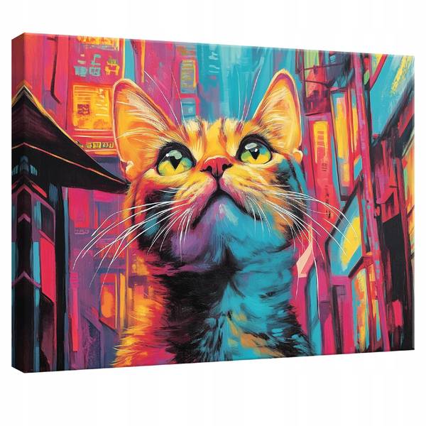 Wandbild Abstrakt Katze Pop Art Bunt 60 x 40 x 2 cm