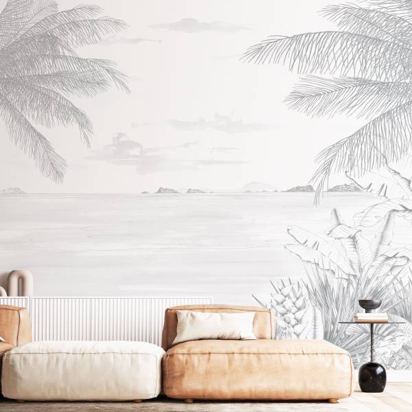 Papier peint  Echappée Tropicale Gris Gris - Largeur : 450 cm