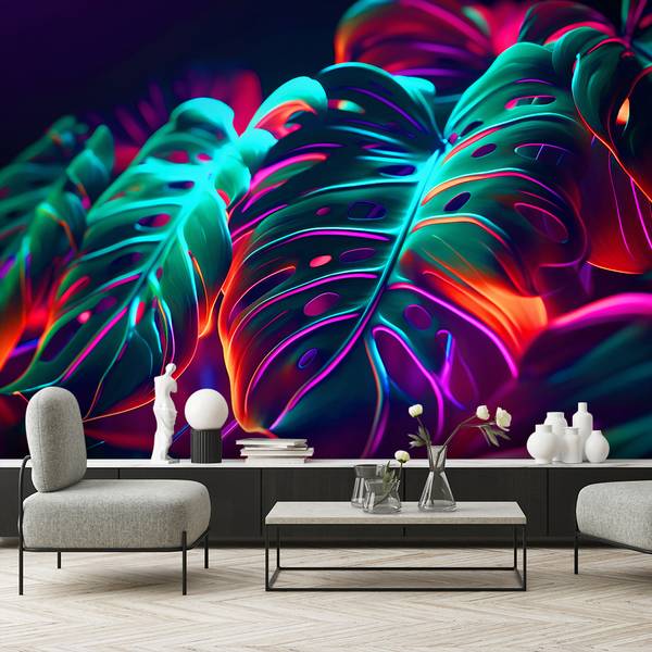 Fototapete Monstera Blätter futuristisch 200 x 140 cm