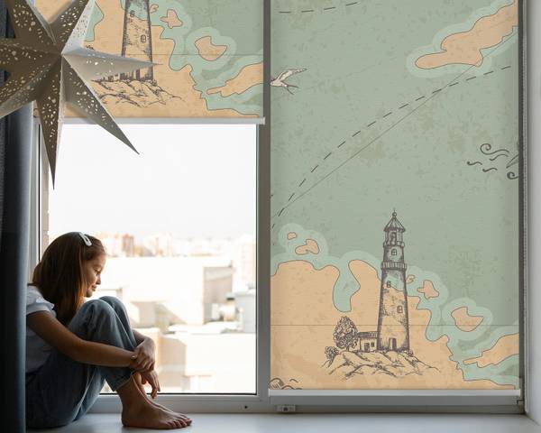 Innenrollo Ozeankarte 150 x 240 cm