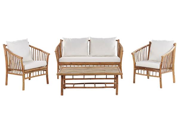 Loungeset MAGGIORE 11-delig bruin - wit - bamboe - 148 x 56 x 67 cm