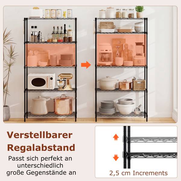 Metallregal VH34199 Schwarz - Metall - 35 x 182 x 91 cm