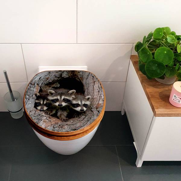 WC-Sitz mit Absenkautomatik Drei Waschbä Braun - Bambus - Holzwerkstoff - 38 x 5 x 49 cm