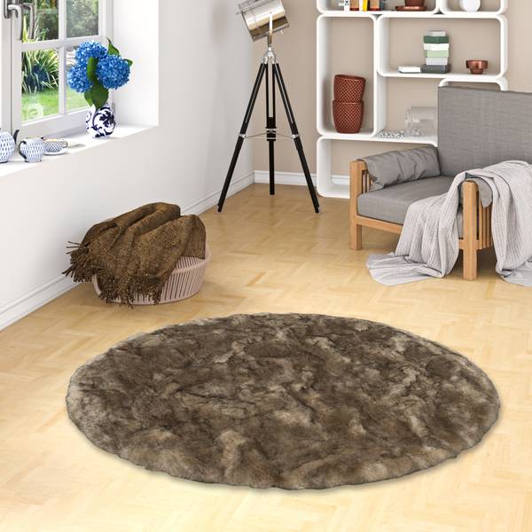 Fellteppich Aspen Rund Meliert Braun - 160 x 160 cm