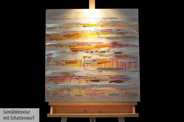 Acrylbild Handgemalt Nonfigurativ Aq Orange - Baumwollstoff - 60 x 60 x 4 cm
