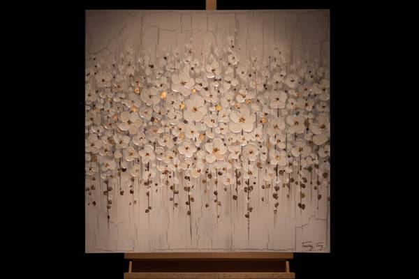 Acrylbild Handgemalt Blüten Oz Schwarz - Baumwollstoff - 80 x 80 x 4 cm