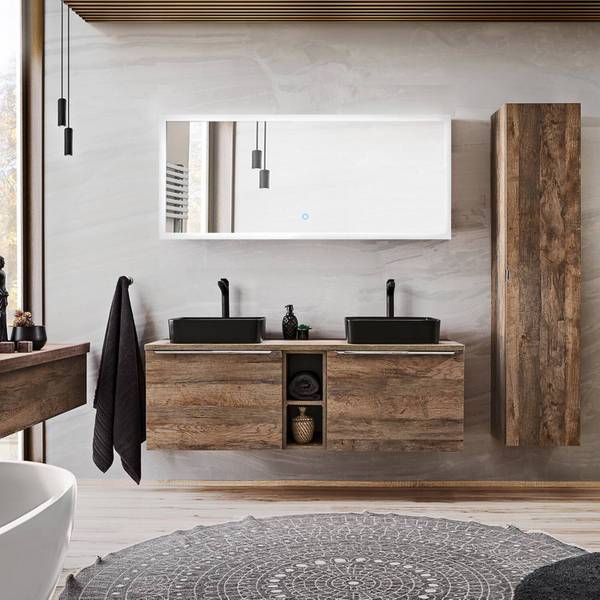 Badmöbel-Set PUEBLA-56-158 8er-Set Braun - Holzwerkstoff - 190 x 200 x 46 cm