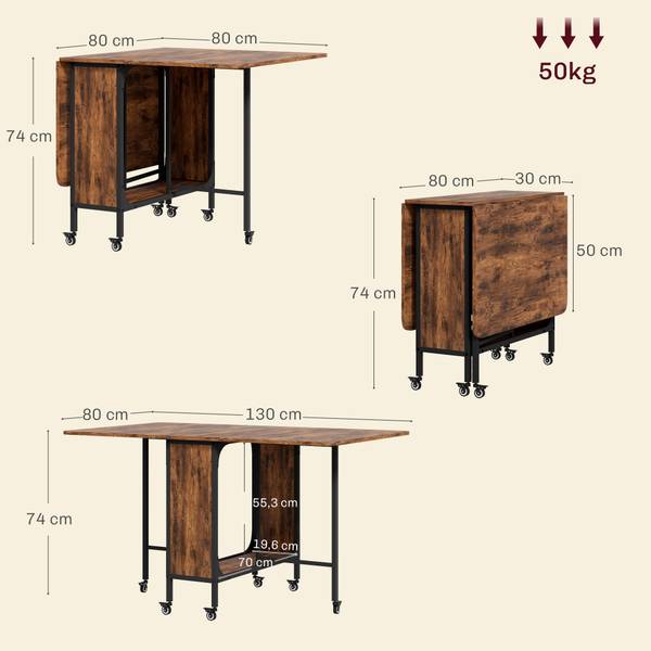 Opvouwbare eettafel 835-789V00RB bruin - plaatmateriaal op houtbasis - 80 x 74 x 130 cm